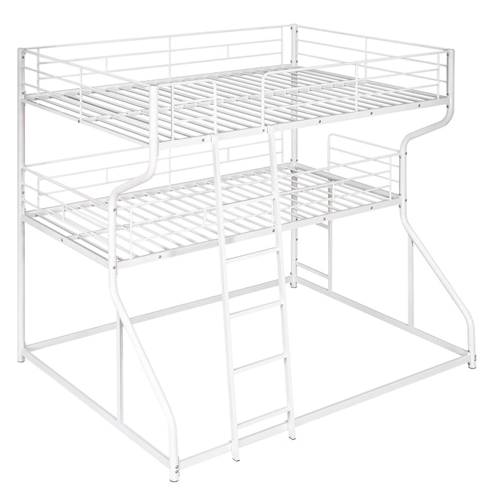 Full Long Over Twin Long Over Queen Size Triple Bunk Bed With Long And Short Ladder - White