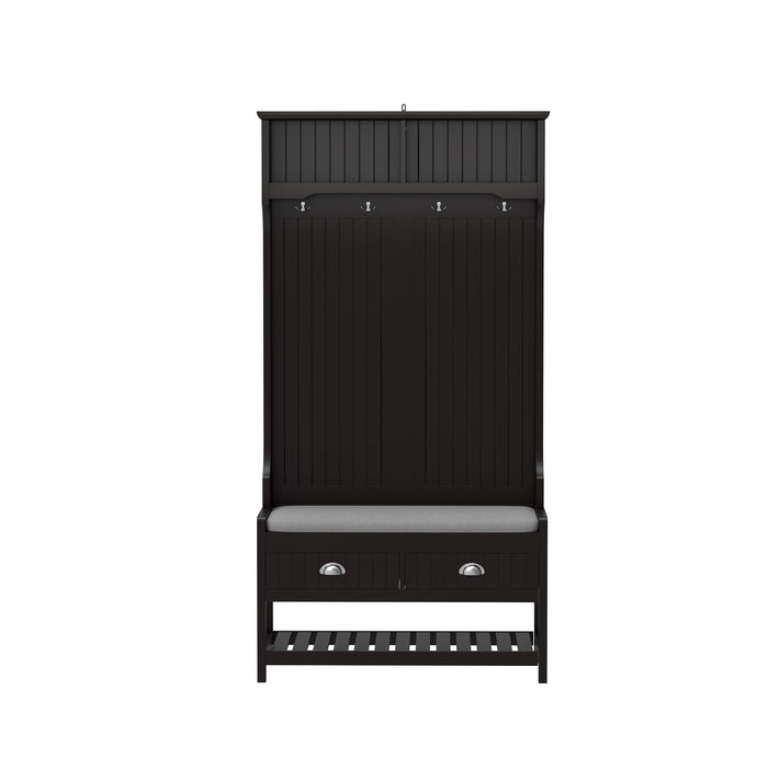 Modern 3 In 1 Hallway Hall Tree With Storage Drawers, Coat Rack, Shoe Rack Bench And Cushion