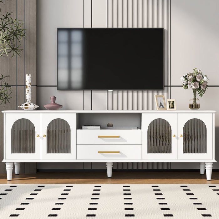 Retro TV Stand With Fluted Glass Doors