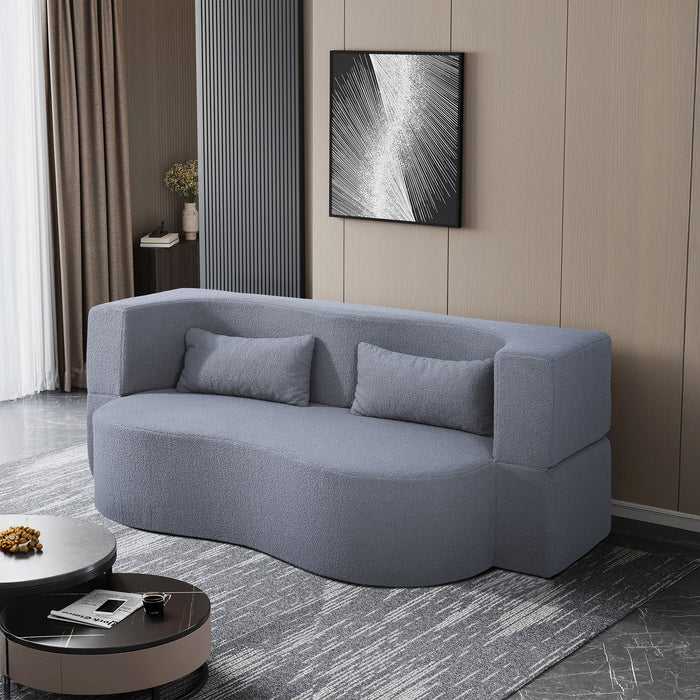 2 In 1 Convertible Full Size Folding Loveseat Couch With Soft Teddy Fabric