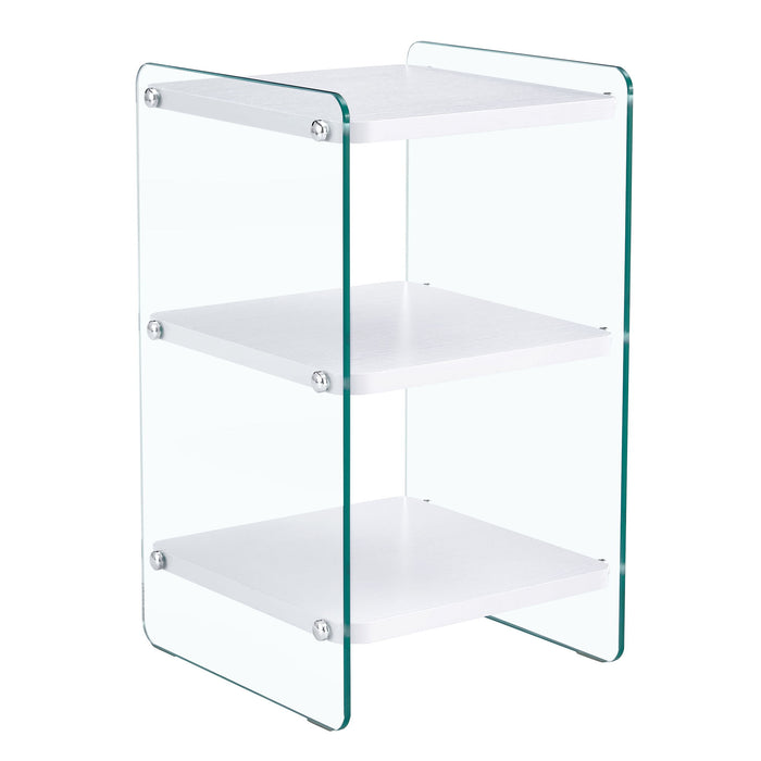 Simple Elegant Bedside Table With Storage Function And Tempered Glass - White