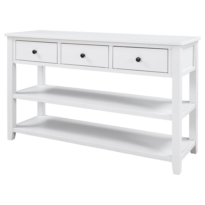 Retro Design Console Table With Two Open Shelves, Pine Frame And Legs For Living Room