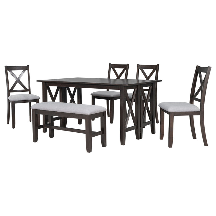 6 Piece Family Dining Room Set, Space Saving Foldable Table And 4 Chairs With Bench