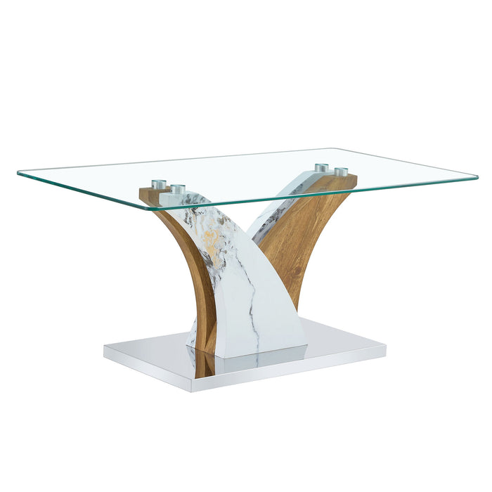 Modern Rectangular Coffee Table With Tempered Glass Top And Artistic Legs - White / Wood