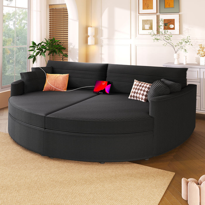 Oversized Double Chaise Lounge Sofa With USB Ports