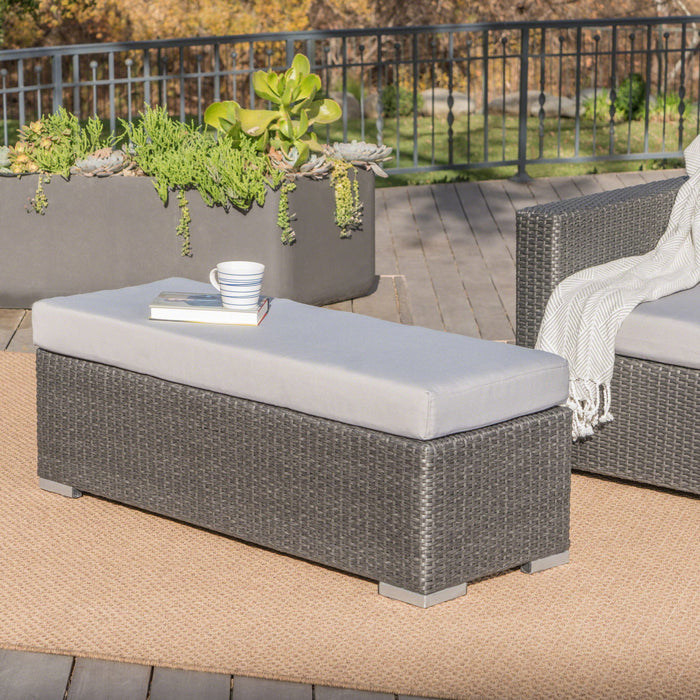 Enthrallia - Outdoor Wicker Bench With Foam Filled Cushion