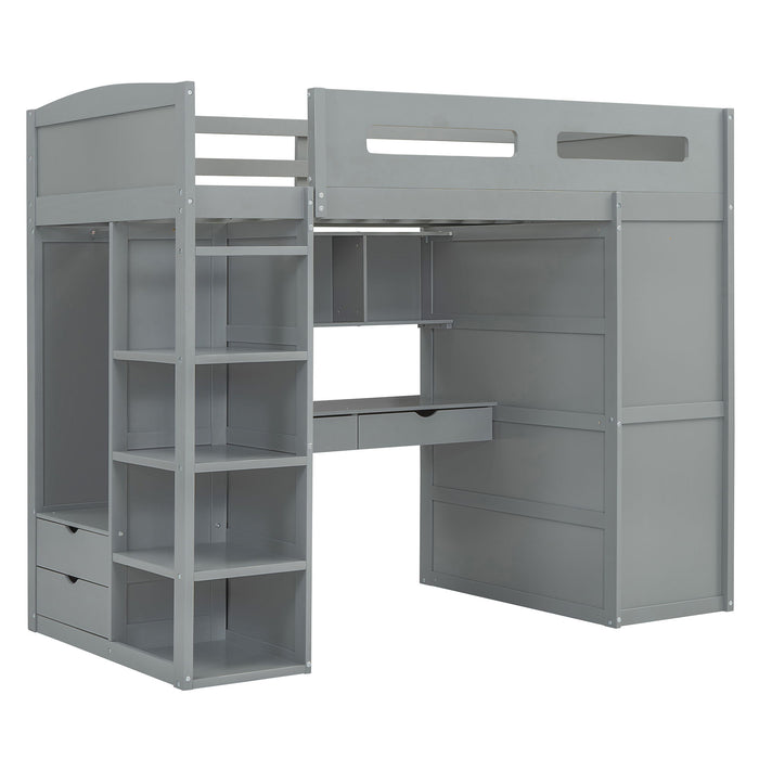 Loft Bed With Desk, Wardrobes, 4 Drawers And 4 Shelves