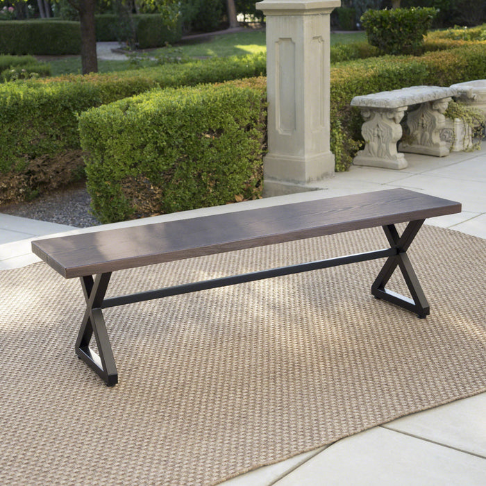 Modern Aluminum Outdoor Dining Bench With X Base