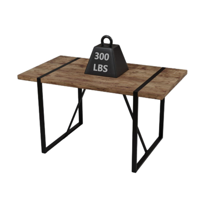 Modern Rural Industrial Dining Table, 55" Rectangular Wood With Metal Legs, Seats 4 - 6 - Wood