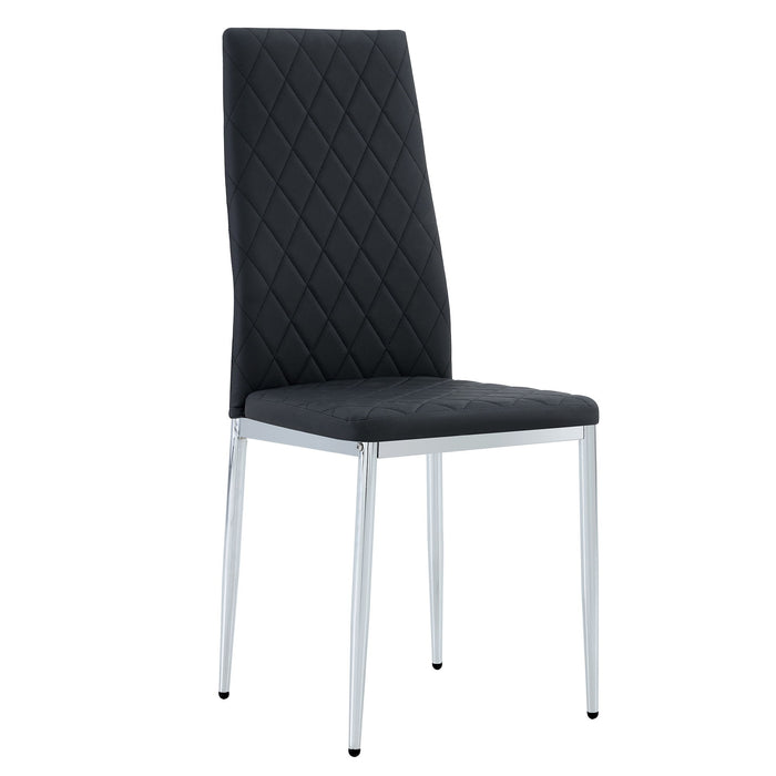 Modern Grid Armless High Backrest Dining Chair Set With Electroplated Metal Legs In Material 6 Piece - Black