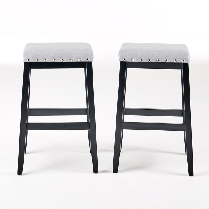 Greely Saddle Barstool Set With Fabric Upholstery - Light Gray