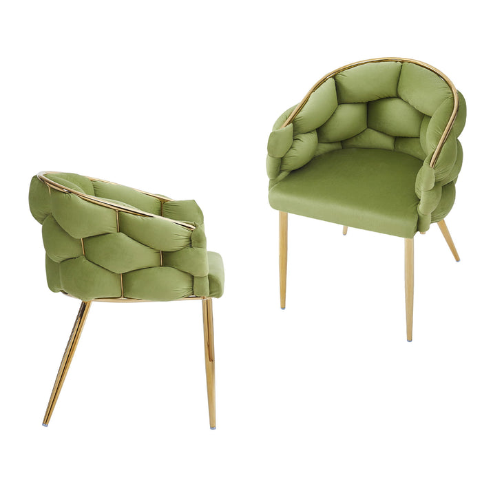 Luxury Handmade Accent Chair (Set of 2) With Gold Legs, Modern Green Velvet Armchair For Living Room And Bedroom - Green