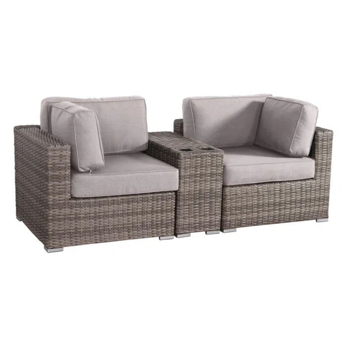 Outdoor Wicker Seating Group With Cushions, 2 Person - Gray
