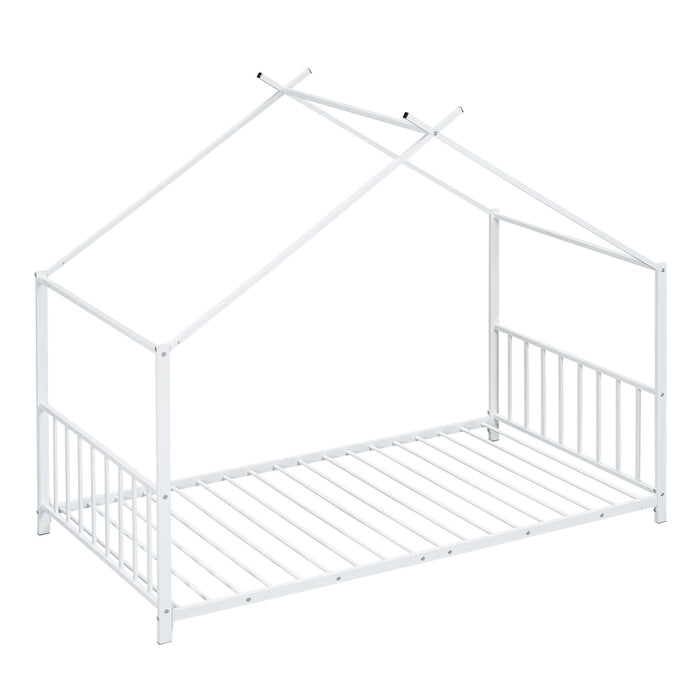 Twin Size Metal House Platform Bed - White
