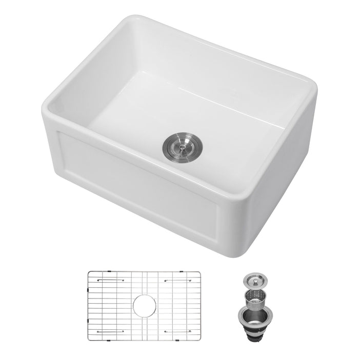 Elegant Farmhouse Apron Front Ceramic Single Bowl, Kitchen Basin