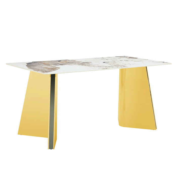 Pandora - Patterned Sintered Stone Dining Table With Stainless Steel Butterfly Legs