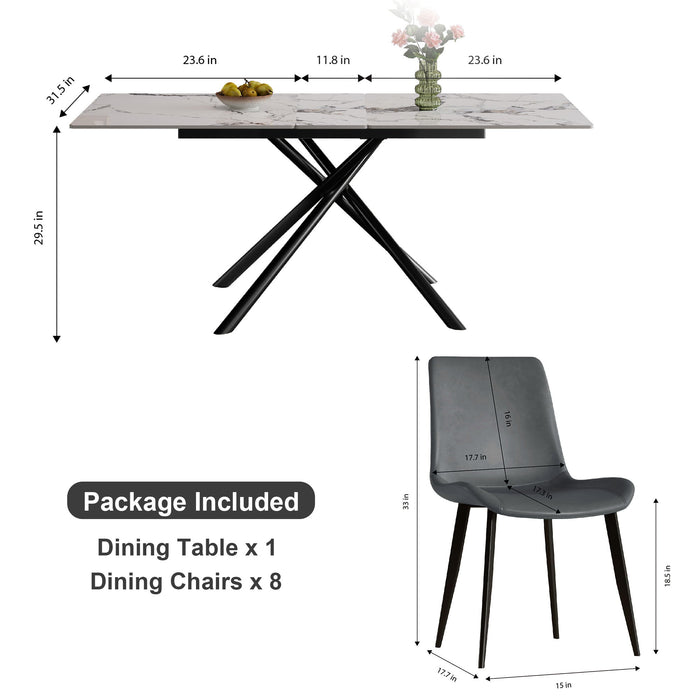 Modern Expandable Dining Table With Retractable Leaf With Chairs