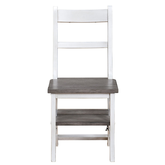 Solid Wood Foldable Ladderchair Dual Purpose Stepladders Step Display Stand Flower Stand Forhome, Library, Kitchen - Antique White / Sandstone