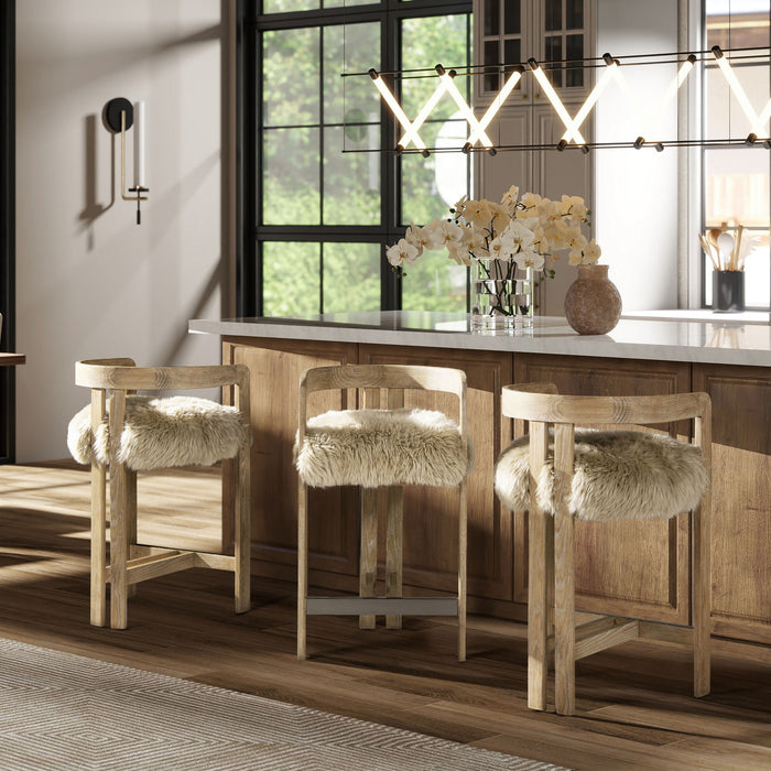 Millwick - Low Back Genuine Fur Counter Stool - Natural Blonde