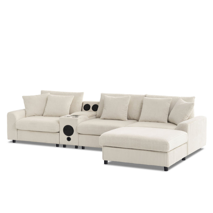 Sectional With Bluetooth Speakers L Shaped Couch With Console USB Charger, Cup Holders Storage Ottoman Deep And Wide Seat Cloud Sofa