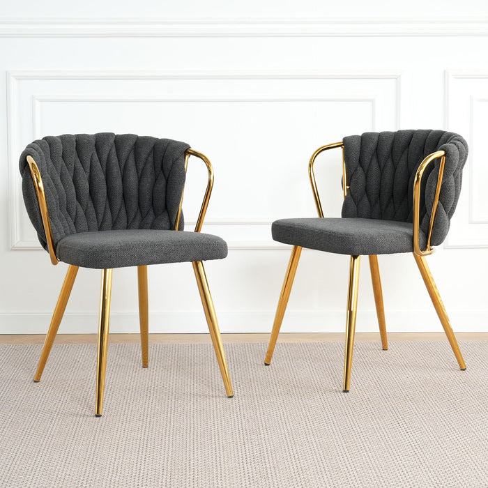 Modern Simple Linen Dining Chair With Plated Metal Legs (Set of 2)