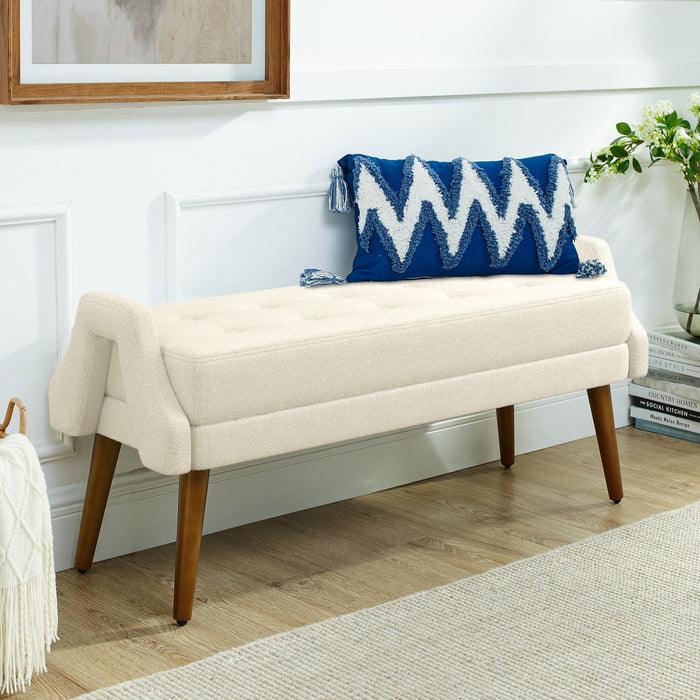 Modern Living Room Bench With Looped Yarn Fabric And Rubber Wooden Legs
