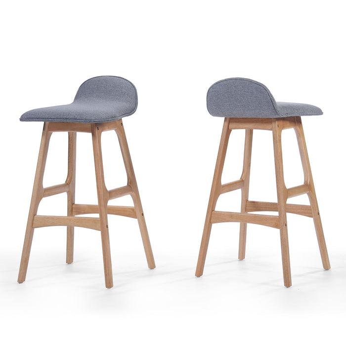 Mid Century Modern Upholstered Low Back Barstools (Set of 2) - Gray / Natural Oak