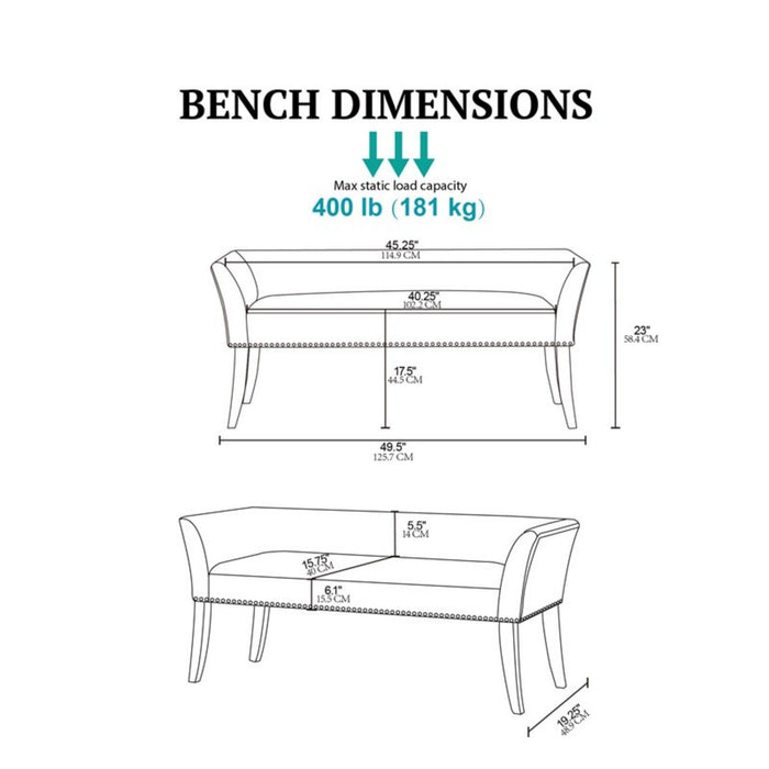 Elegant Design Bench Upholstery, Solid Wood Frame
