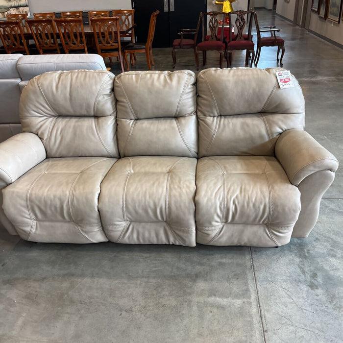 Taupe Leather Pwr Rec. Sofa