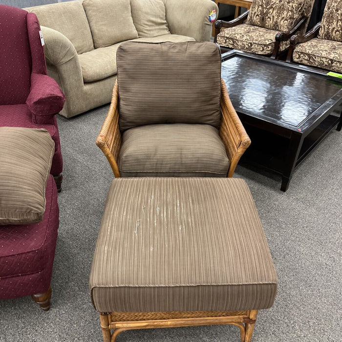 Rattan Chair w/ Ottoman & Cushions