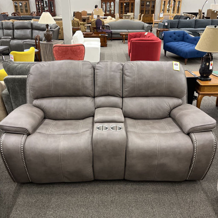 Gray Leather Reclining Loveseat