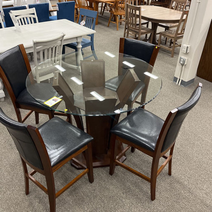 Glass Top Bistro Table w/ 4 Stools
