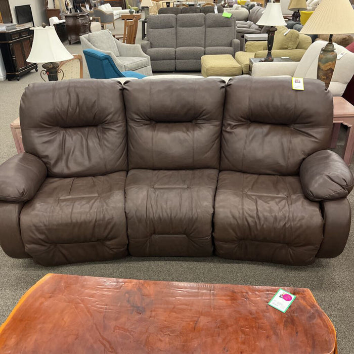 Brown Leather Curved Reclining Sofa