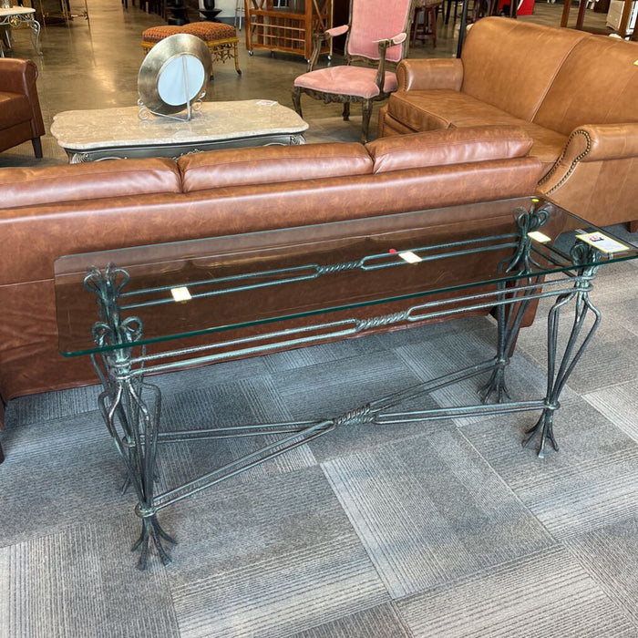 Glass Top Crackled Paint Sofa Table