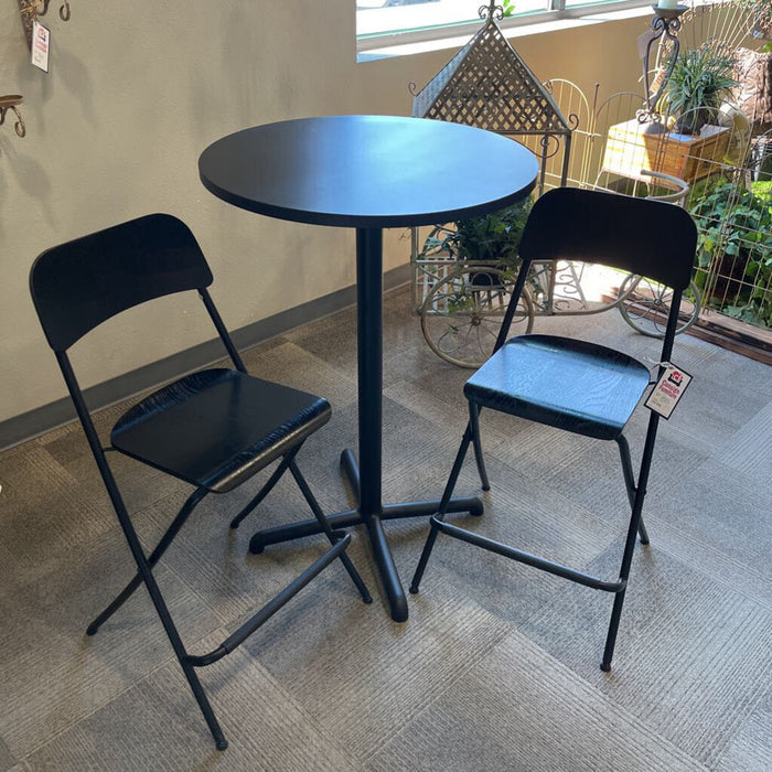 Black Bistro Set W/ Foldable Bar Stools