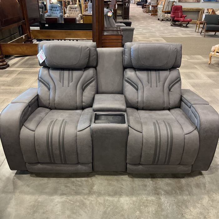 Gray Power Reclining Loveseat w/ Audio