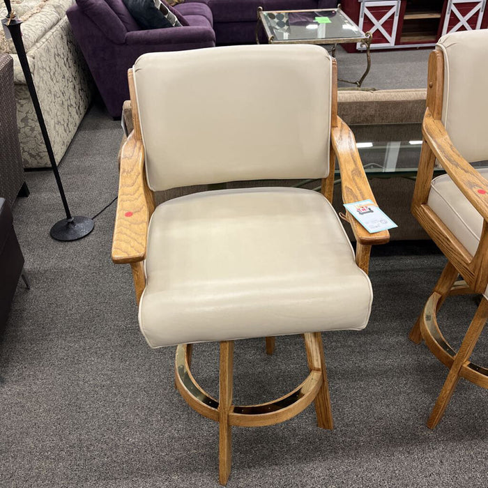 Pair of Oak & Leather Stools