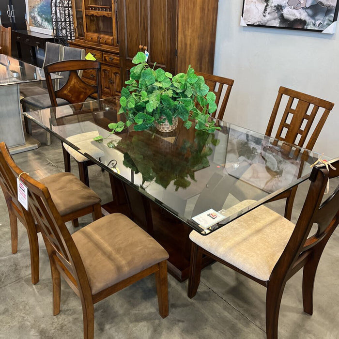 Glass-top Wood Dining Table
