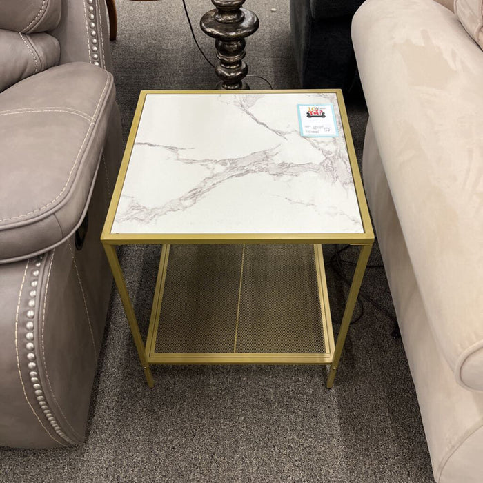 Gold & White Glass Side Table