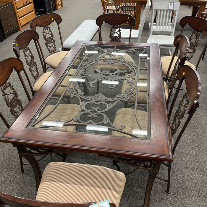 Glass Insert Table w/ 8 Chairs