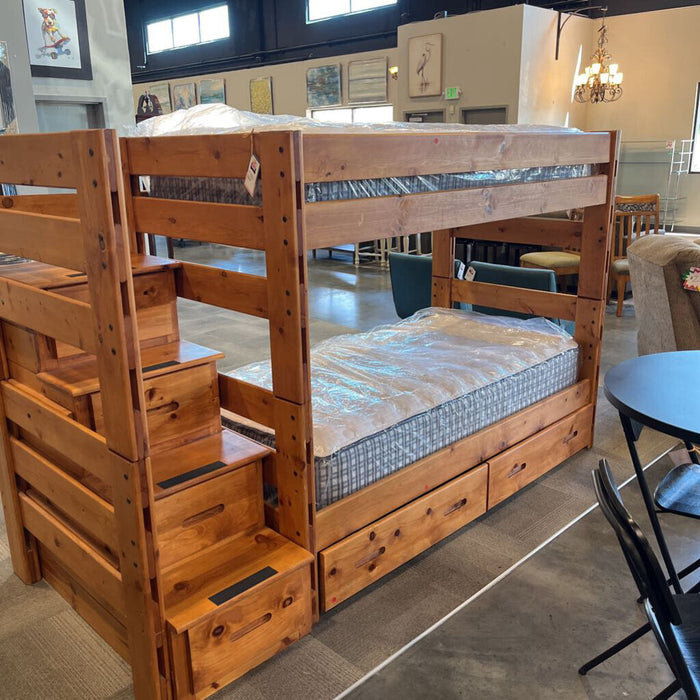 Pine Twin over Twin Bunk w/ Mattresses