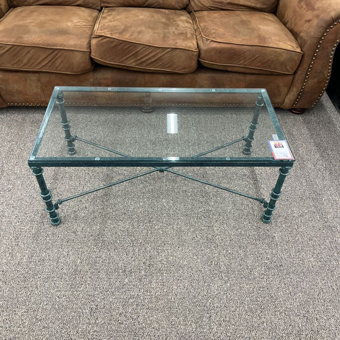 Green Metal & Glass Coffee Table