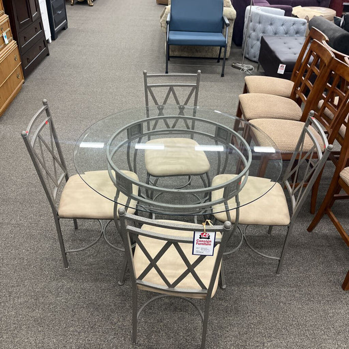 Gray Metal & Glass Table w/ 4 Chairs