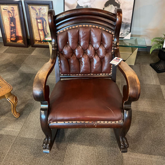 Antique Leather Seat Rocking Chair