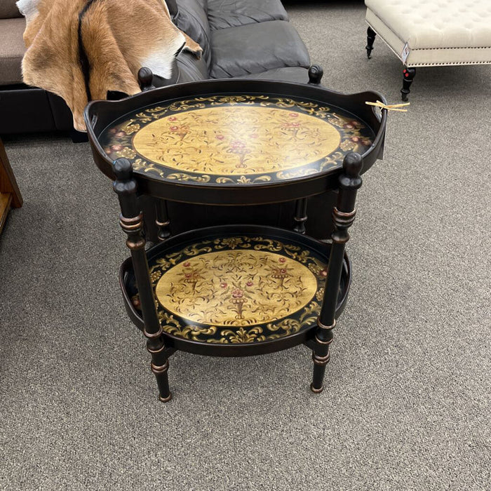 Two Tiered Black Floral Stand