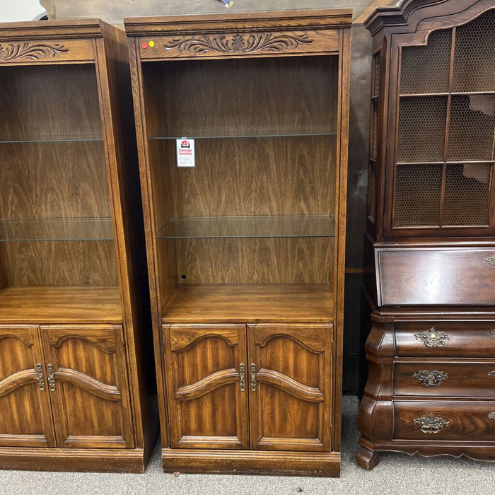 Oak Shelf w/ Glass Shelves & Cabinet