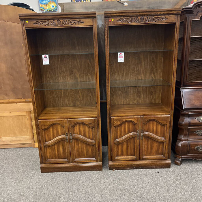 Oak Shelf w/ Glass Shelves & Cabinet
