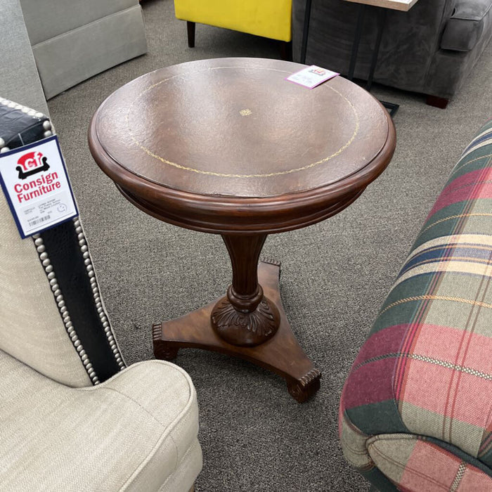Round Leather-top End Table