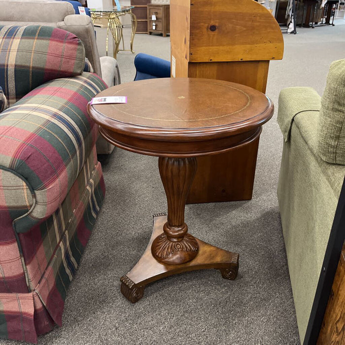 Round Leather-top End Table