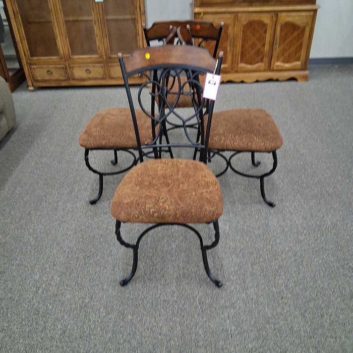 Set of 4 Metal & Brown Floral Chairs